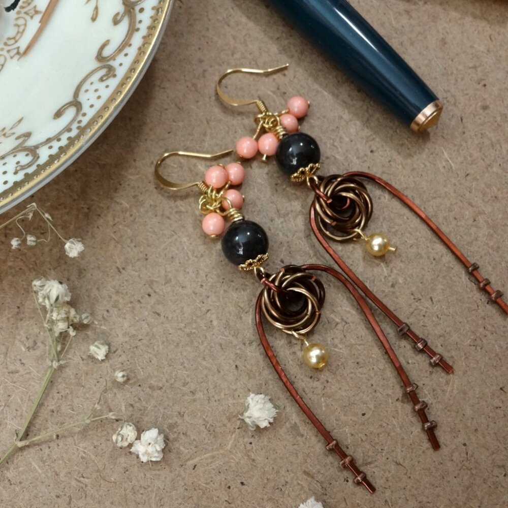 Copper and Gold Fantasy Folk Dangle Earring